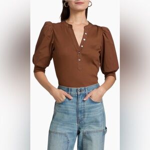 Veronica Beard Coralee Stretch-Cotton Top  in Mahogany